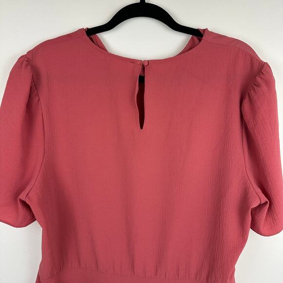 Wayf Womens High Neck Gathered Flutter Sleeve Keyhole Back Pink Blouse Top 2XL - Picture 6 of 12